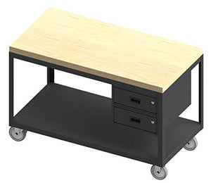 Durham Mobile Table with 2 Shelves and 2 Drawers