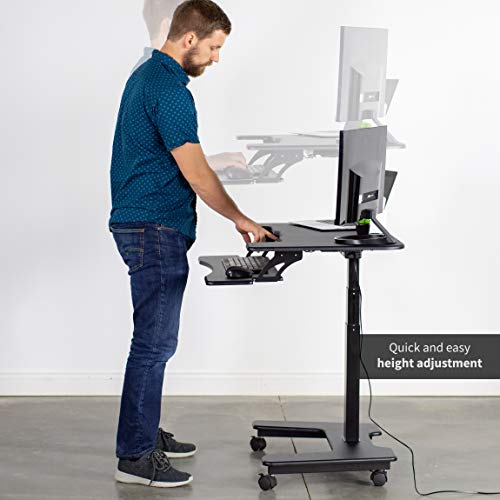 VIVO Black Electric Mobile Height Adjustable 36 inch Dual Platform Standing Desk with Wheels, Rolling Small Space Table, Sit Stand Workstation, DESK-V111VT