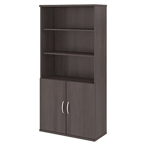 Bush Business Furniture Studio C 5 Shelf Bookcase with Doors in Storm Gray