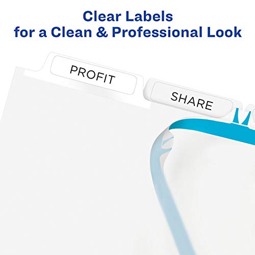 Avery Print & Apply Clear Label Dividers, Index Maker Easy Apply Printable Label Strip, 5 White Tabs, 25 Sets, Case Pack of 6 (11446)