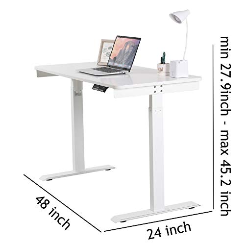 Electric Standing Desk Height Adjustable Desk, 48x 24 inches Sit Stand Desk Home Office Workstation Stand up Desk Sit to Stand Tabletop, White