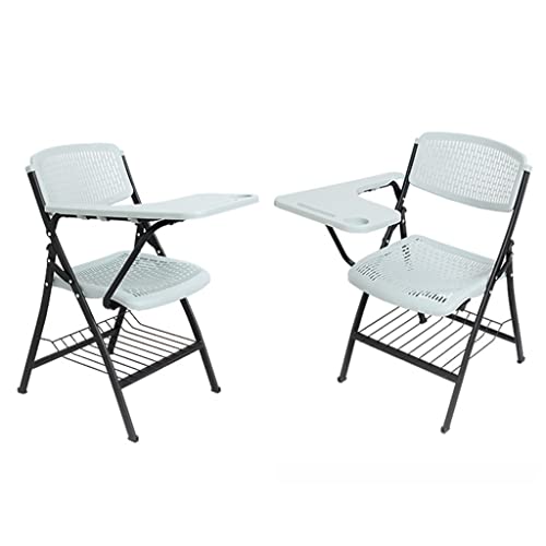 WAEYZ Folding Training Chair with Writing Board, High Grade Plastic Steel, Book Placement Net Shelf, Stacking Storage - White, 8 pcs