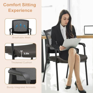 CLATINA Office Reception Guest Chair Mesh Back Stacking with Lumbar Support, Thickened Seat Cushion - Black 4 Pack