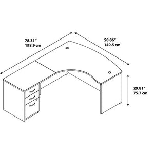 Bush Business Furniture Series C Elite 60W x 43D Left Hand L Desk with Return and 3 Drawer Pedestal in Hansen Cherry
