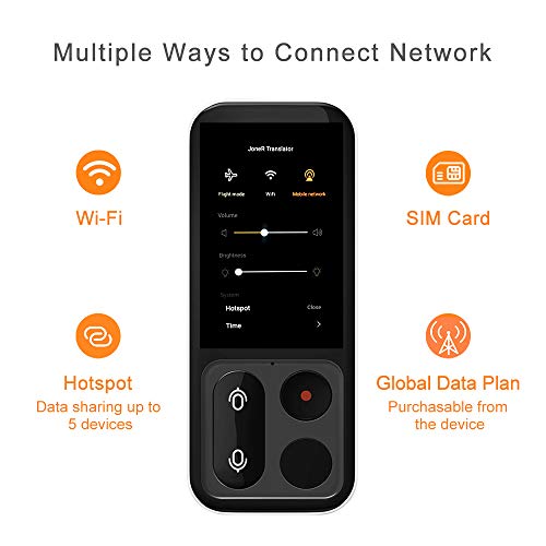 JoneR Voice Language Translator Device, 2-Year Unlimited Global Data, Support Photo Translation, 3.1-inch Touch Screen, 55 Languages +75 Accents Instant Two-Way Portable Translator, Fly, Black