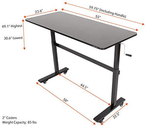 Stand Steady Tranzendesk | 55 Inch Standing Desk with Attachable Wheels| Easy Crank Height Adjustable Sit to Stand Workstation | Modern Ergonomic Desk Supports 3 Monitors (55 / Black)