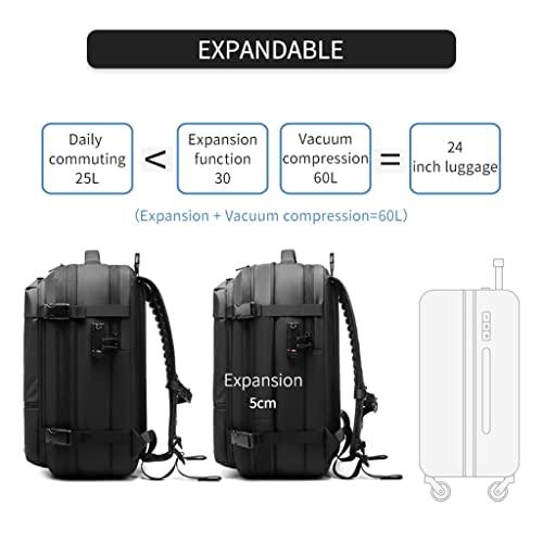WJPTL Travel Men Expandable Backpack，Male Work Travel Waterproof Daypack，17 Inch Anti Theft Business Vacuum Compression Laptop Rucksack Women (Color : Black, Size : 17inchs)