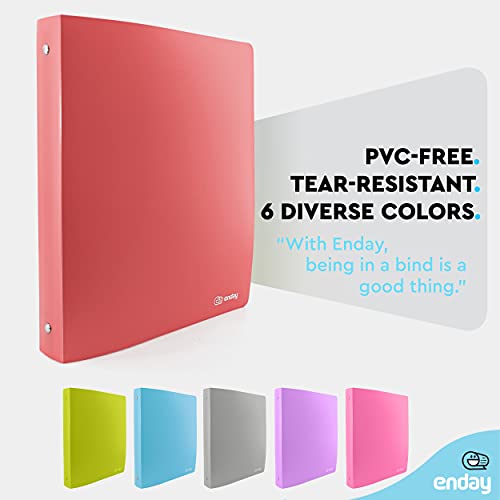 1 Inch Binders 3 Ring Red, 1” Soft Plastic Flexible Cover Round Ring with a Pocket Binder, Holds 175 Sheets, School Supplies Also Available in Purple, Pink, Green, Blue, Grey, 1 PK – by Enday