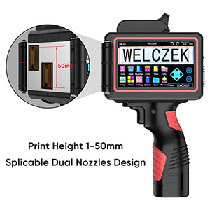 WELCZEK Portable 2 Inch Handheld Inkjet Printer, 50.8mm Handheld Printer, Dual Nozzles Handheld Inkjet Coding Machine for Logo/Date/Barcode/Qr Code/Label etc.