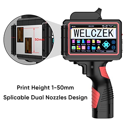 WELCZEK Portable 2 Inch Handheld Inkjet Printer, 50.8mm Handheld Printer, Dual Nozzles Handheld Inkjet Coding Machine for Logo/Date/Barcode/Qr Code/Label etc.