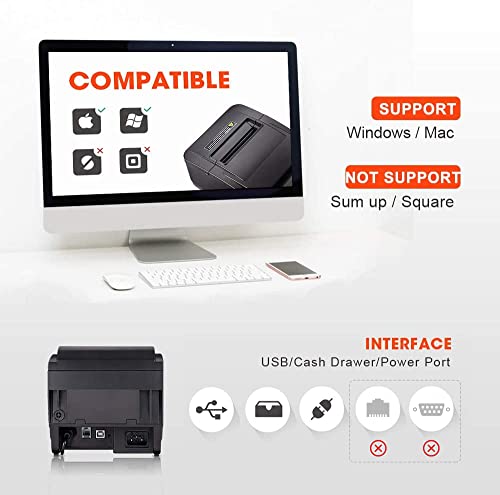 MUNBYN POS Printer, 80mm USB Receipt Printer, POS Receipt Printer with Auto Cutter ESC/POS Command Support Windows（Only USB Interface）
