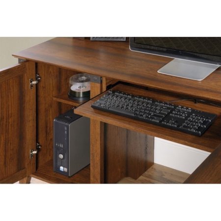 Classic L Shaped Wood Desk, Cherry Finish, Study or Workplace, Drawers, T-lock Assembly System, Perfect for Bedroom Living Room and Home Office, Indoor Furniture, BONUS E-book