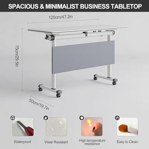 robwibw Folding Conference Table with Silent Wheels 47.2" D X 19.7" W X 29.5" H - Wood Training Table
