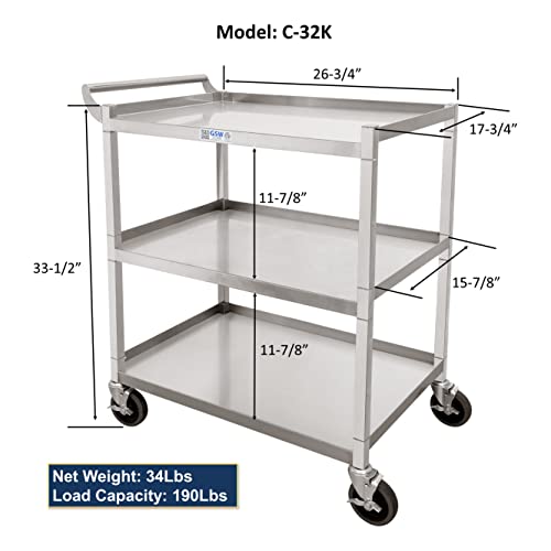 GSW Stainless Steel Utility Cart with Swivel Casters