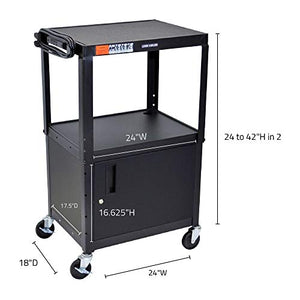 Luxor Adjustable Height Steel A/V Utility Cart with Cabinet - Black