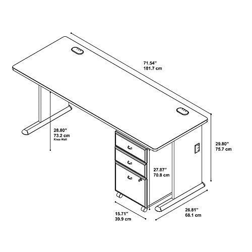 Bush Business Furniture Series A 72W Desk with Mobile File Cabinet in Hansen Cherry and Galaxy