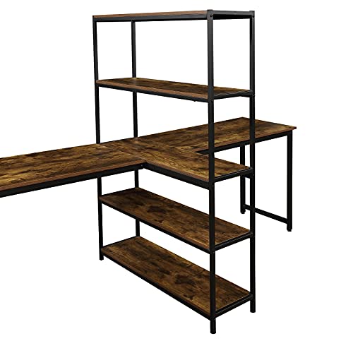 Zebery Computer Desk, Home Office Two Person Computer Desk with Shelves, Extra Large Double Workstations Office Desk with Storage Shelves (Brown)