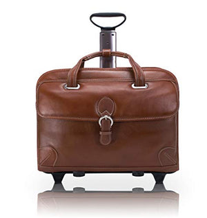Siamod, VERNAZZA, CARUGETTO, Napa Cashmere Leather, 15" Leather Patented Detachable -Wheeled Laptop Briefcase, Cognac (45294)