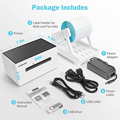Bluetooth Thermal Shipping Label Printer, Lanbertent 160mm/s 4×6 Wireless Label Maker Machine for Small Business Home Packages, Support Amazon, Ebay, Etsy, Shopify, UPS, FedEx, USPS, Multiple Systems