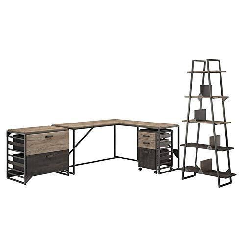 Bush Furniture Refinery 62W L Shaped Desk with 37W Return, Bookshelf and File Cabinets in Rustic Gray