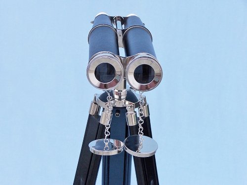 Floor Standing Admiral's Chrome/Leather Binoculars on stand 62" - Nautical