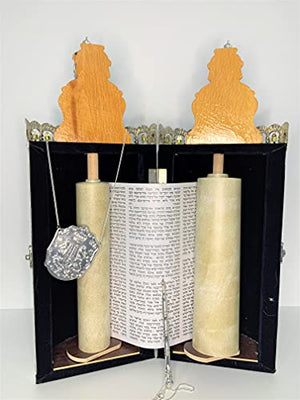 GORGEOUS BEAUTY&CARE Hand Made Sefer Torah Scroll Replica 19.5" Sefaradic Judaica - Rimonim and Yad