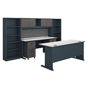 Bush Business Furniture Series A 72W Desk with Credenza, Hutch, Bookcases and Storage in Slate and White Spectrum