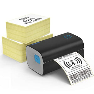 Bluetooth Label Printer and 1000 Fanfold Labels, Jiose 4x6 Shipping Thermal Printer for Android/iOS, Commercial Grade, 162mm/s High-Speed Printing