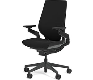 Steelcase Gesture Office Chair - Black Steelcase Leather, Medium Seat Height, Wrapped Back, Dark on Dark Frame, Lumbar Support
