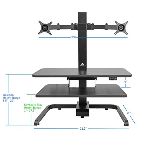 AdvanceUp Electric Ergonomic Standing Desk Converter Riser, 2 Tier with Dual Swivel Monitor Mount Black, Motorized Height Adjustable Stand Up Computer Station, 33lbs Capacity