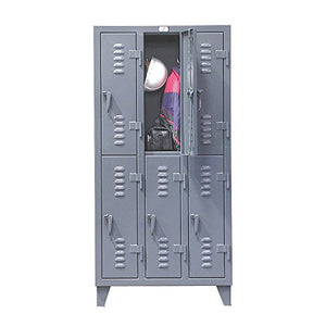 Strong Hold Double Tier 6 Door Welded Slim-Line Locker 38Wx18Dx78H Gray - Assembled