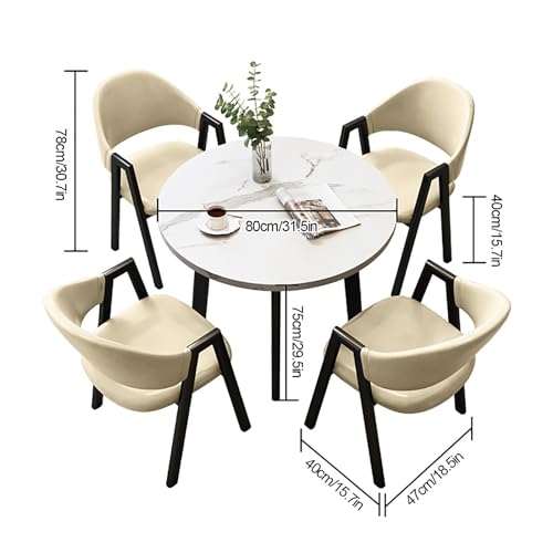 SARKEY 1 Table 4 Chairs Combination, 80cm Round Table and 4 PU Leather Chairs, Office Reception Room Club Set