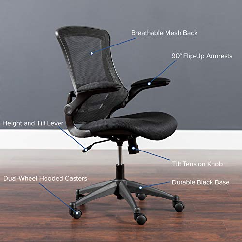 Flash Furniture Mid-Back Swivel Ergonomic Task Office Chairs Set, Black Mesh - Set of 4