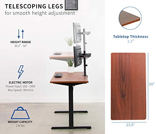 VIVO Electric Height Adjustable 60 x 24 inch Stand Up Desk, Dark Walnut Solid One-Piece Table Top, Black Frame, Standing Workstation with Push Button Controller, DESK-KIT-E5B6D