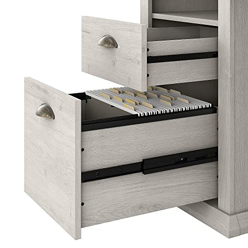 Bush Furniture Yorktown 60-Inch Corner Desk with Hutch, Linen White Oak