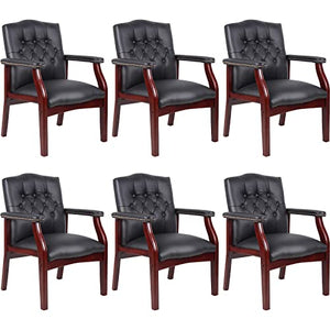 SLEERWAY Black Leather Guest Reception Arm Chair Set - 6 Units