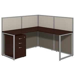 Bush Business Furniture Easy Office 60W L Shaped Desk Open Office with Mobile File Cabinet in Mocha Cherry
