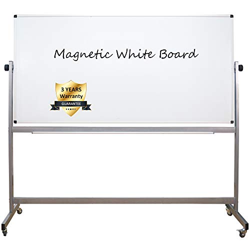 Mobile Dry Erase Board, Double Sided Magnetic White Board, 72X36 Inch, Large Reversible Presentation Whiteboard On Wheels Rolling with Aluminum Stand