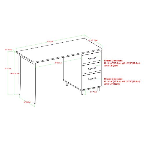 Walker Edison 3 Drawer Modern Wood and Metal Computer Writing Desk Home Office Workstation Small 52 Inch, Dark Walnut