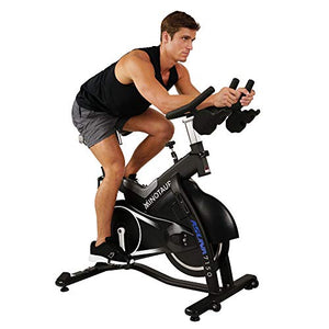 Sunny Health & Fitness ASUNA 7150 Minotaur Exercise Bike Magnetic Belt Drive Commercial Indoor Cycling Bike with 330 LB Max Weight, SPD Style / Cage Pedals and Aluminum Frame, Black