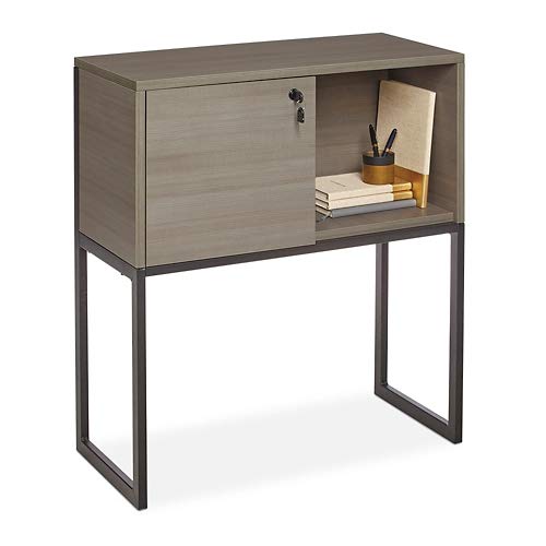 30" Wide Hutch with Sliding Door Gray Laminate/Black Steel Base