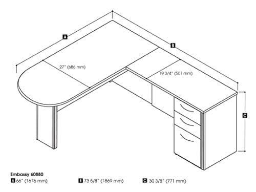 Bestar L-Shaped Desk with Pedestal - Embassy