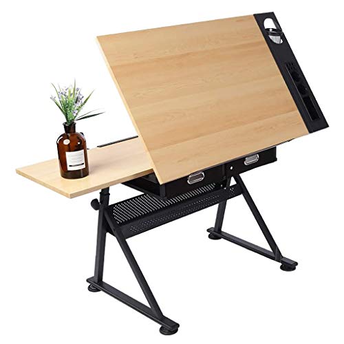 Lgan Tiltable Drawing Table, Adjustable Art Desk, with Storage Craft Table, Drafting Table Maple Panel, Child Adult Drawing Desk