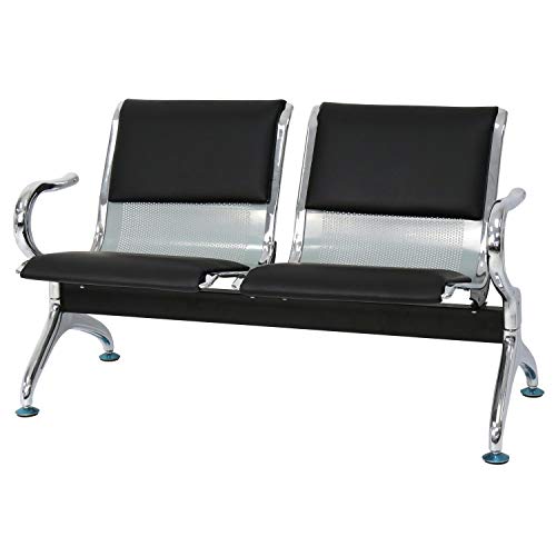 Peach Tree Reception Chairs Waiting Room Chair with Black Leather, Lobby Chairs for Reception Room, Office, Airport Reception Bench (5 Seat, Black)