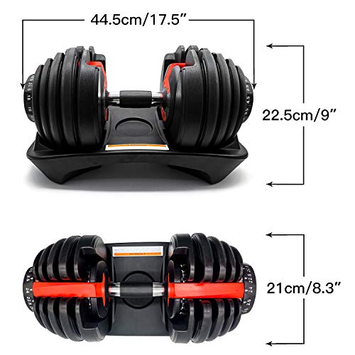 D.Y.A Adjustable Dumbbells Weights Dumbbells Set Strength Training 24KG/52.5lbs Fitness Equipment Dial System Dumbbell with Handle and Weight Plate for Men Women Bodybuilding Workout Home Gym 1PCS