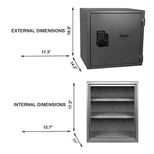 AEGIS 2.6 Cubic Feet Security Fireproof Box RV Safe Box with Digital Keypad Double Keys Home Gun Safe for Hotel Office Money Cash Jewelry 15.7 x 13.7 x 11 inches