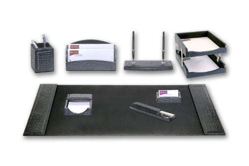 Dacasso Crocodile Embossed Leather Desk Set, 10pcs, Black