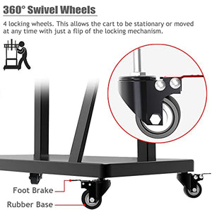Generic Rolling TV Stand 50-75 Inch with Tray and Wheels, Black Heavy Duty Cold Rolled Steel Cart - 330Lb Capacity