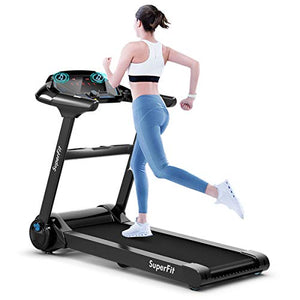 Goplus Electric Folding Treadmill, Portable Running Jogging Machine with Bluetooth Speaker and 17'' Wide Tread Belt, Perfect for Home and Office Use