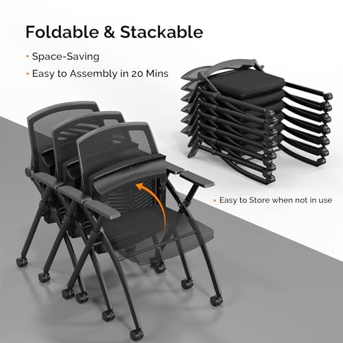 VINGLI 10 Pack Stackable Conference Room Chairs with Wheels, Folding Office Chair - Black, 350lbs Capacity
